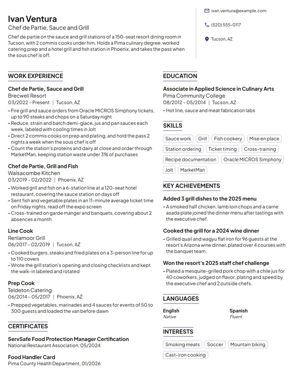 Chef de Partie resume example