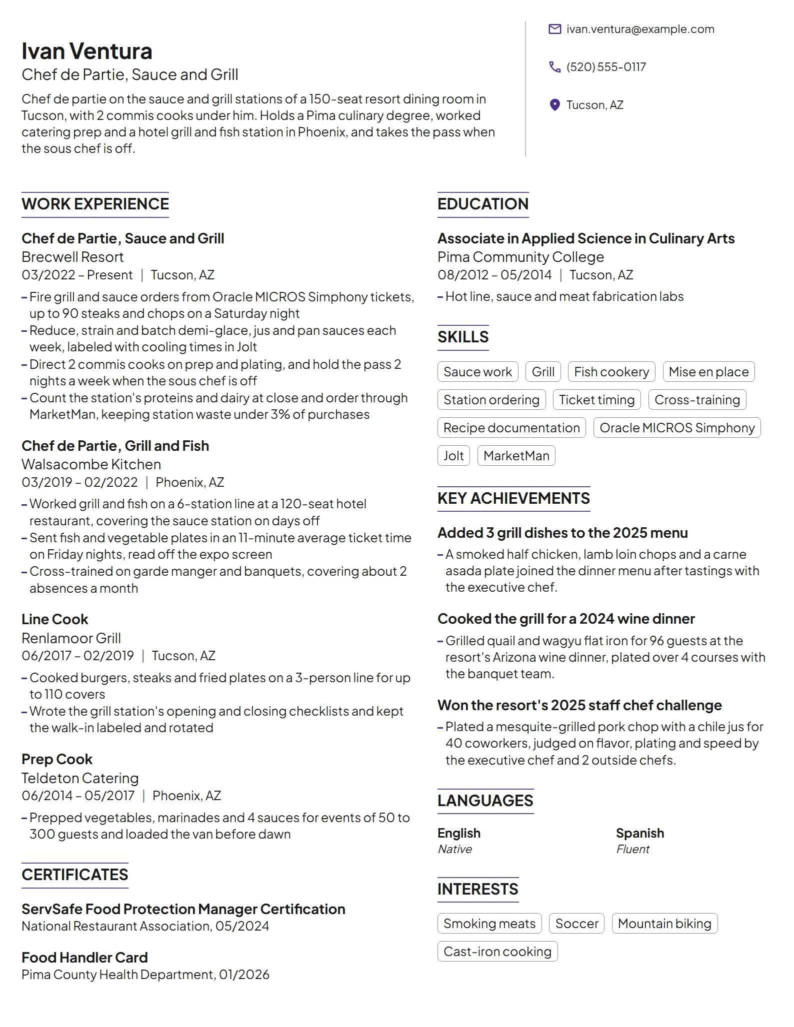 Chef de Partie resume example