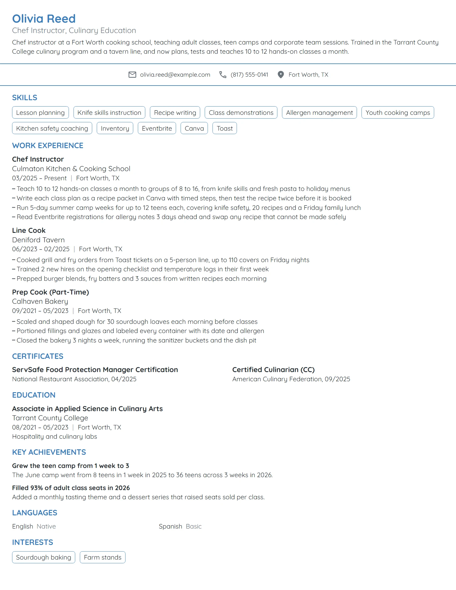 Chef Instructor resume example