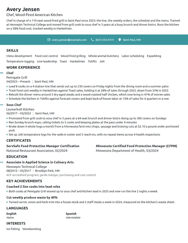 Chef resume example