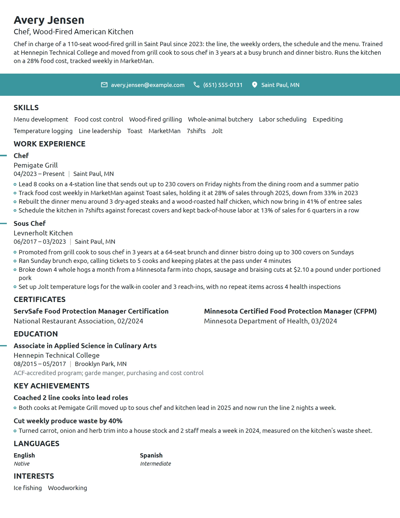 Chef resume example