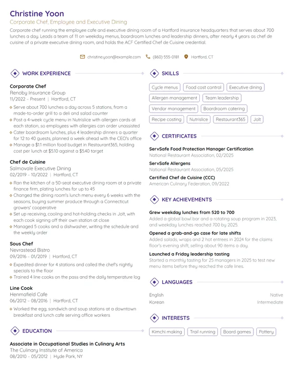 Corporate Chef resume example