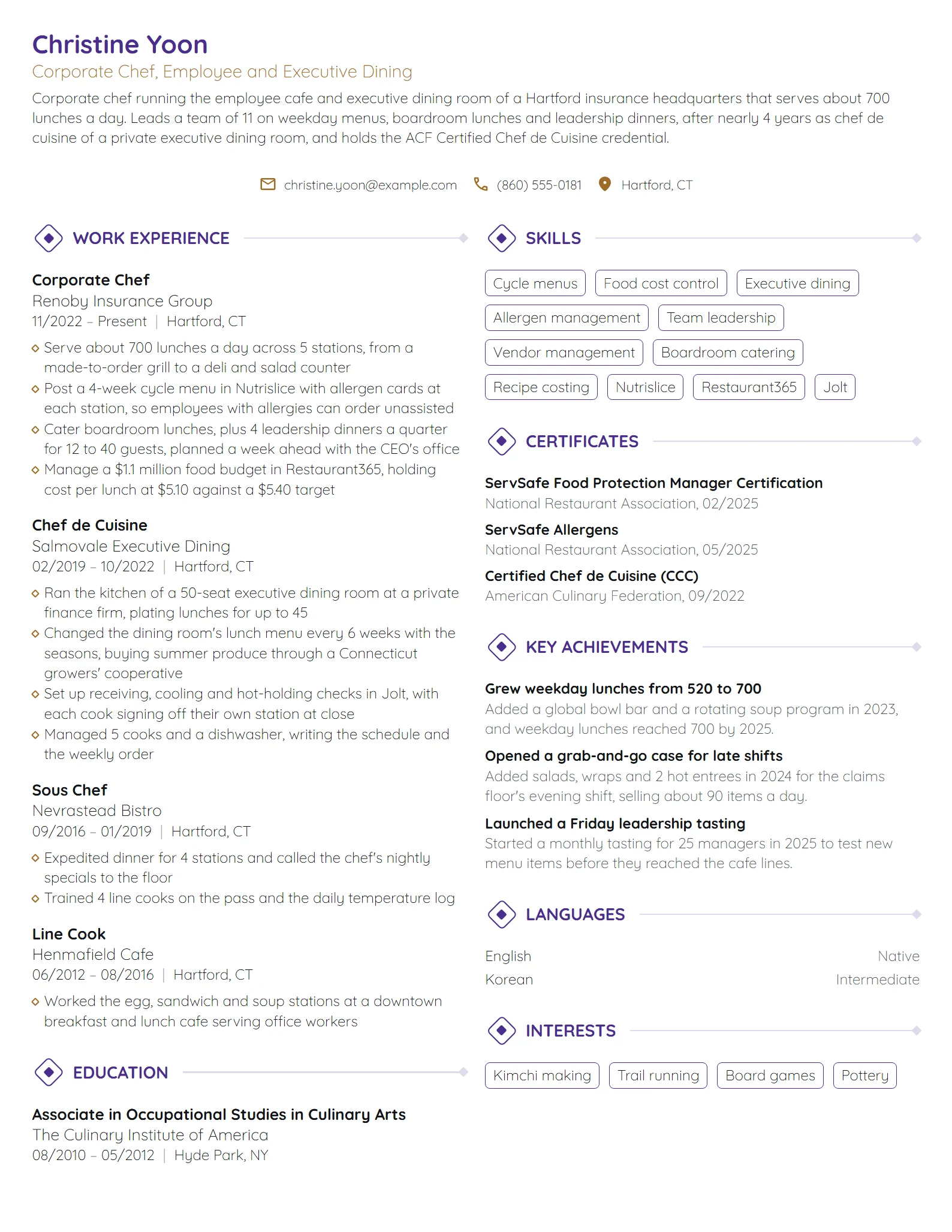 Corporate Chef resume example