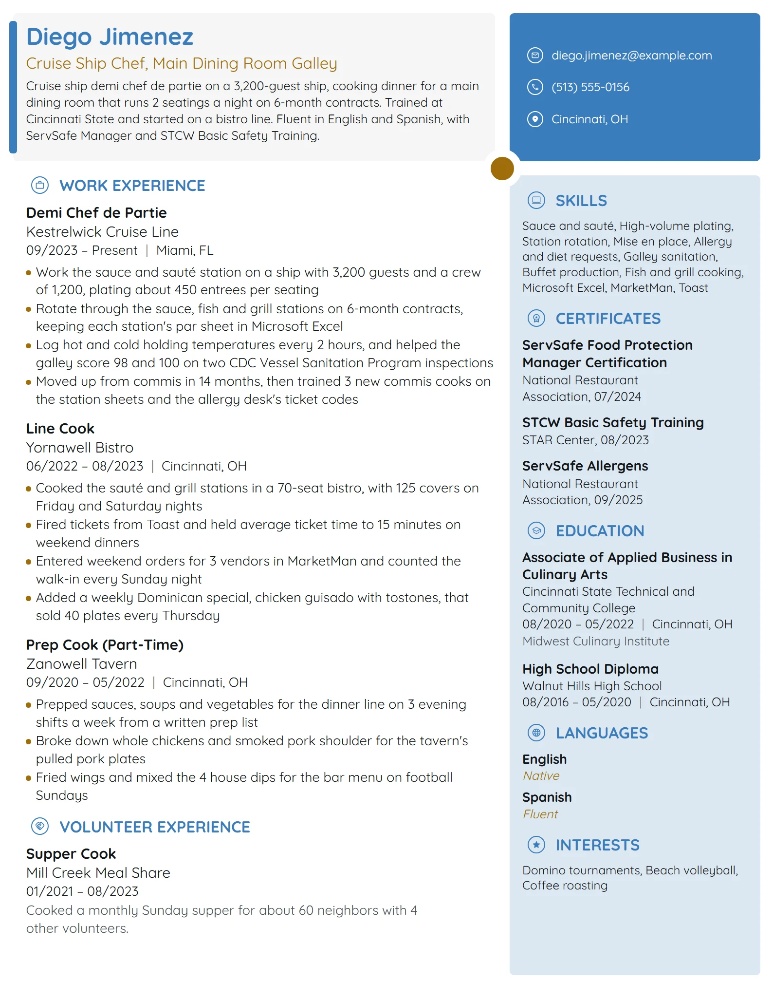 Cruise Ship Chef resume example
