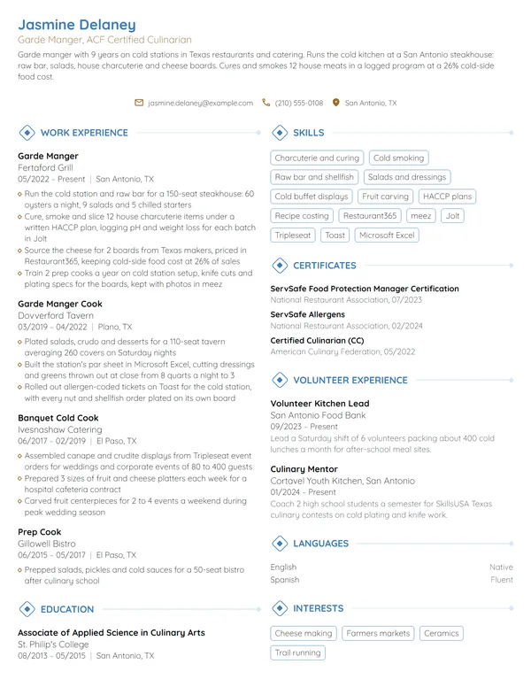 Garde Manger resume example