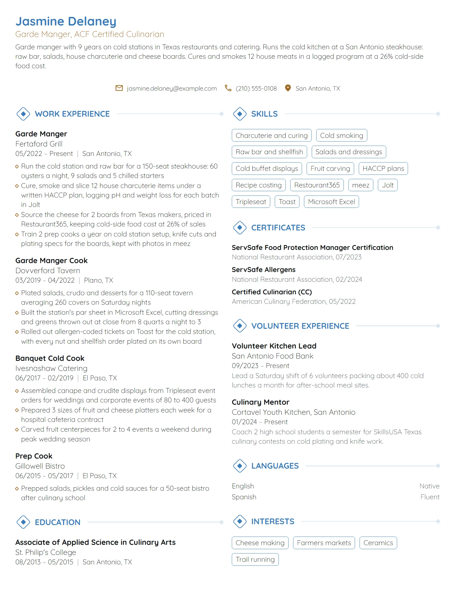 Garde Manger resume example