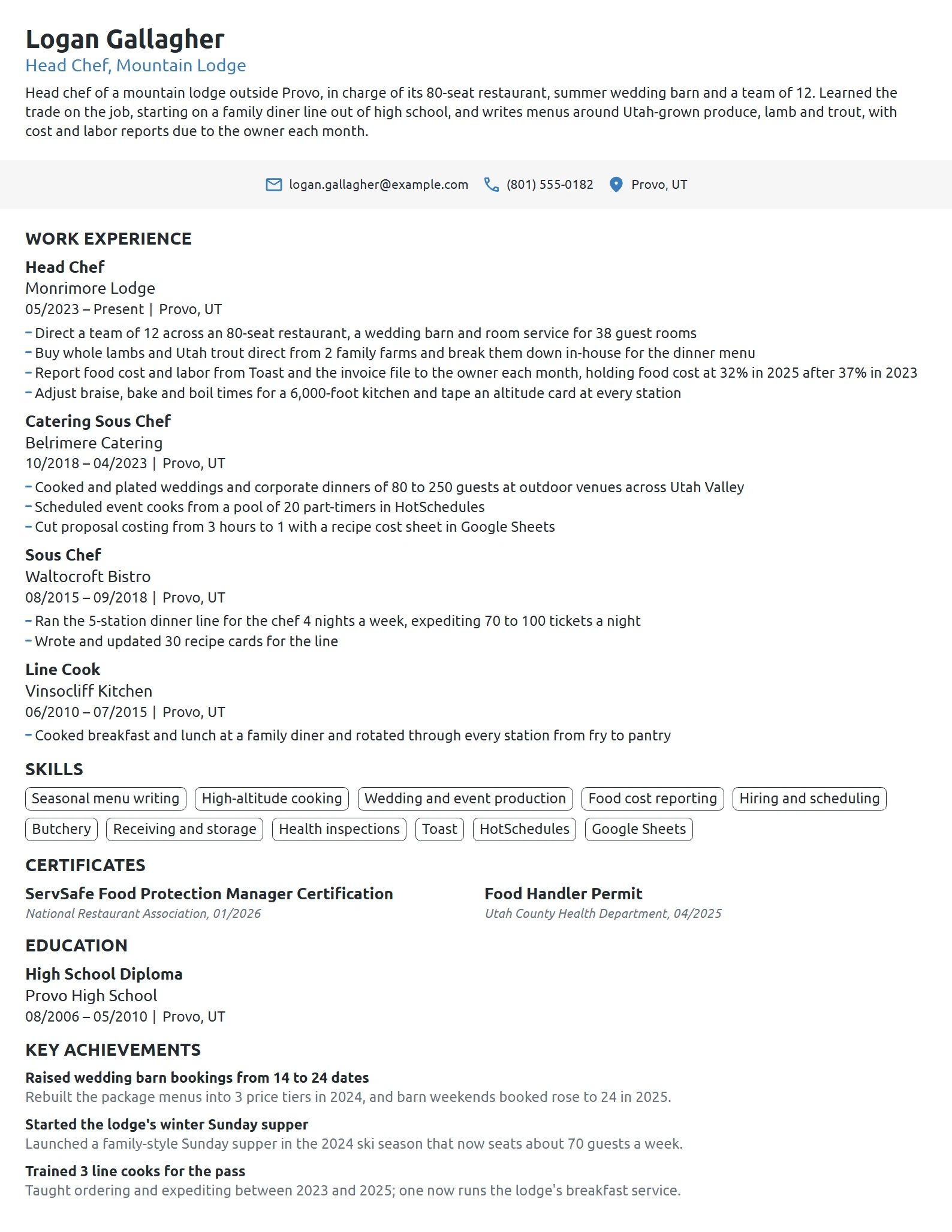 Head Chef resume example