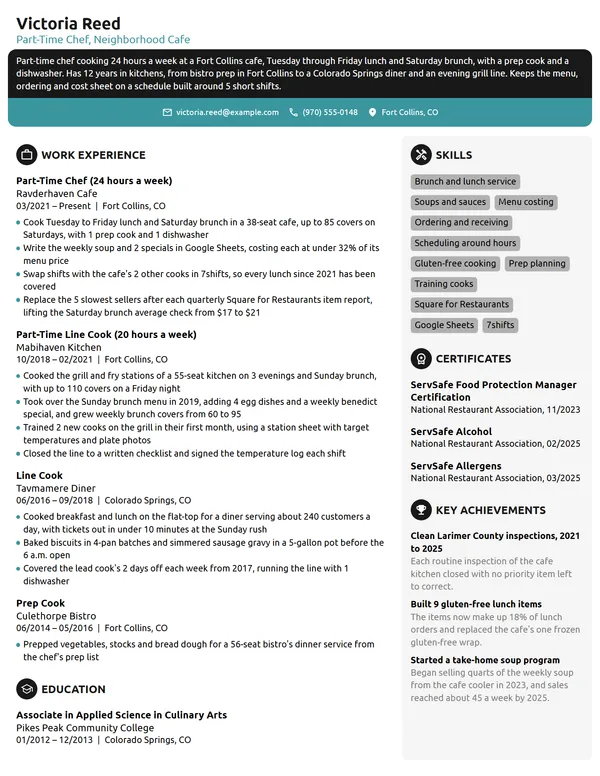 Part-Time Chef resume example