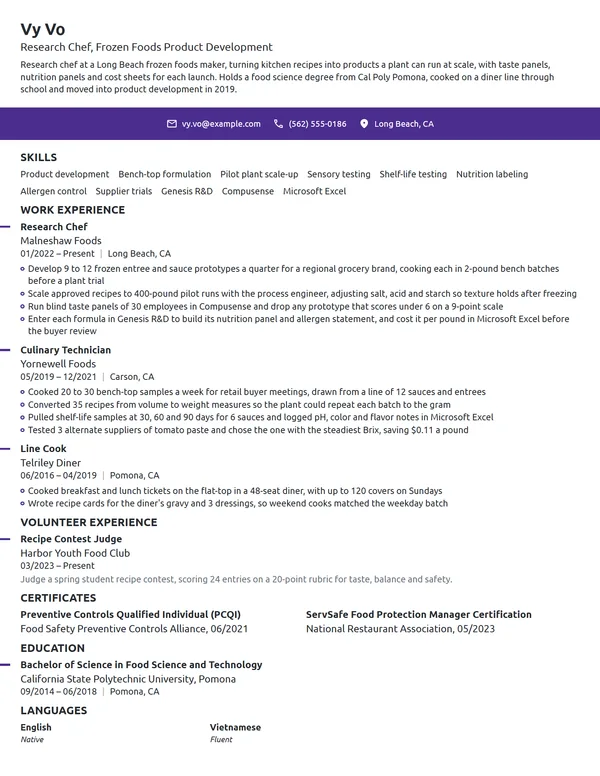 Research Chef resume example