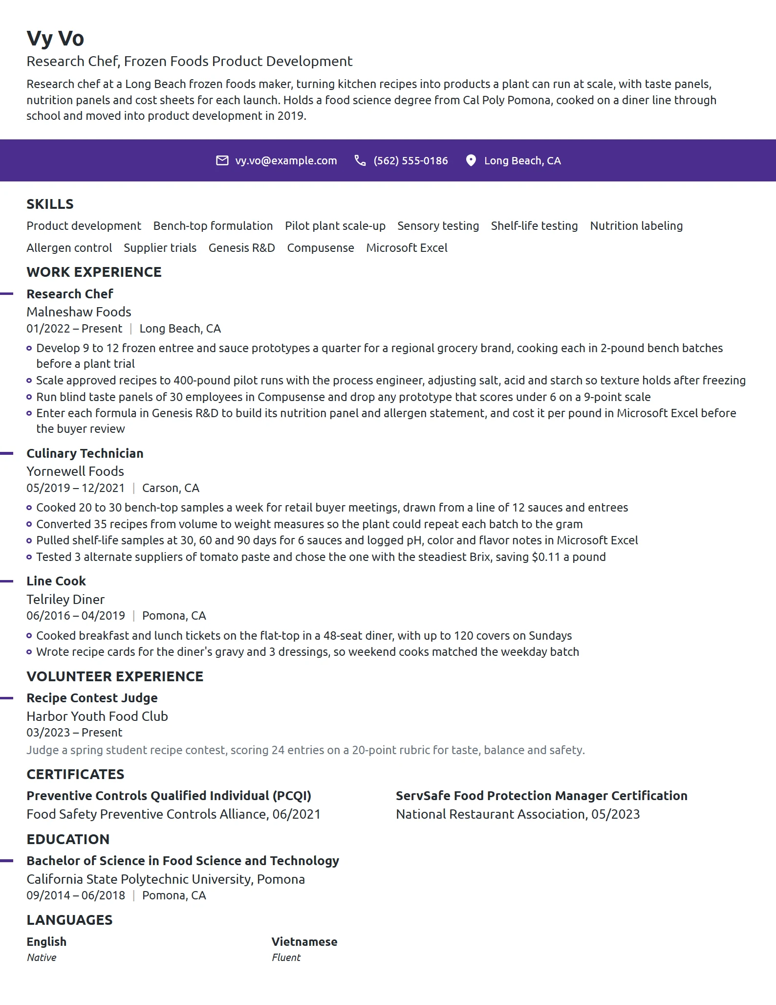 Research Chef resume example