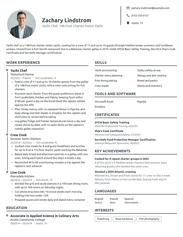 Yacht Chef resume example