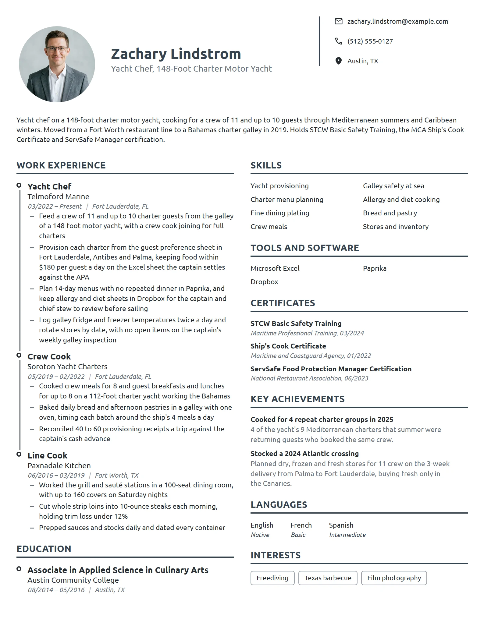 Yacht Chef resume example