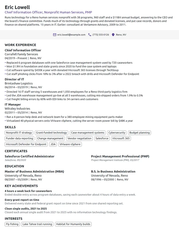 Nonprofit Chief Information Officer (CIO) resume example