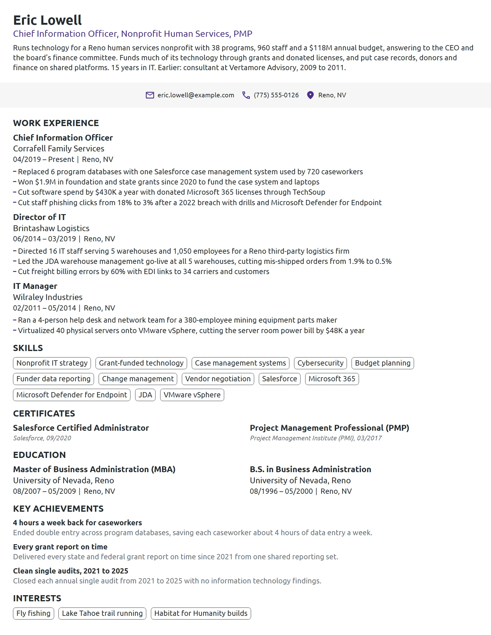 Nonprofit Chief Information Officer (CIO) resume example