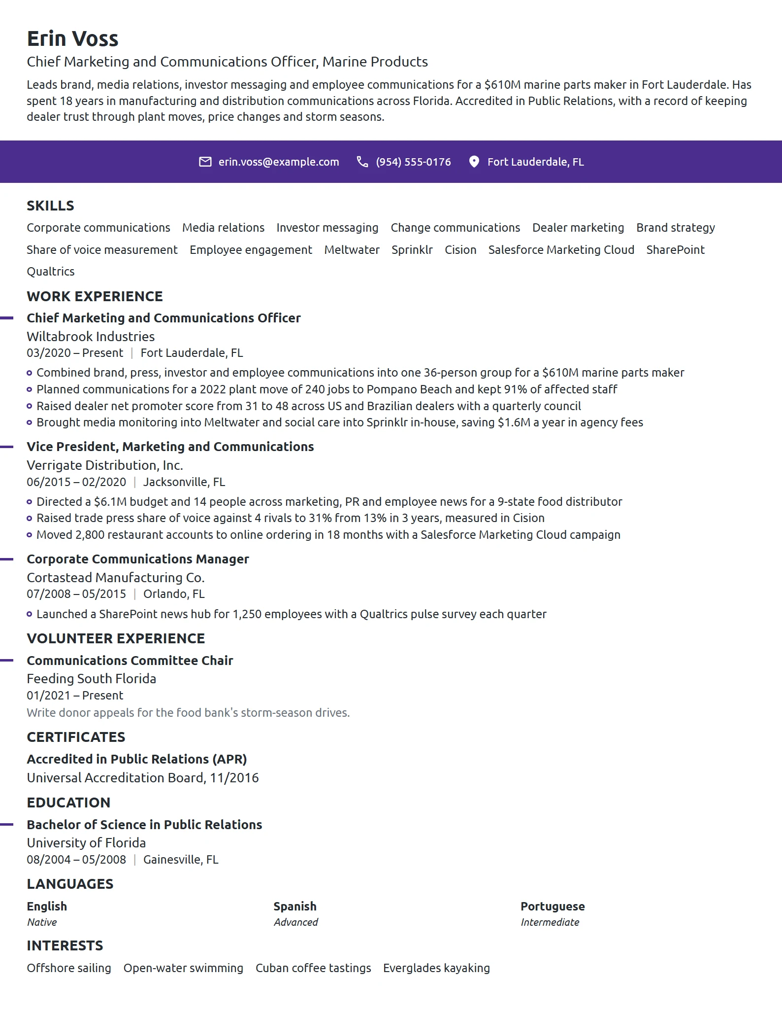 Chief Marketing and Communications Officer resume example