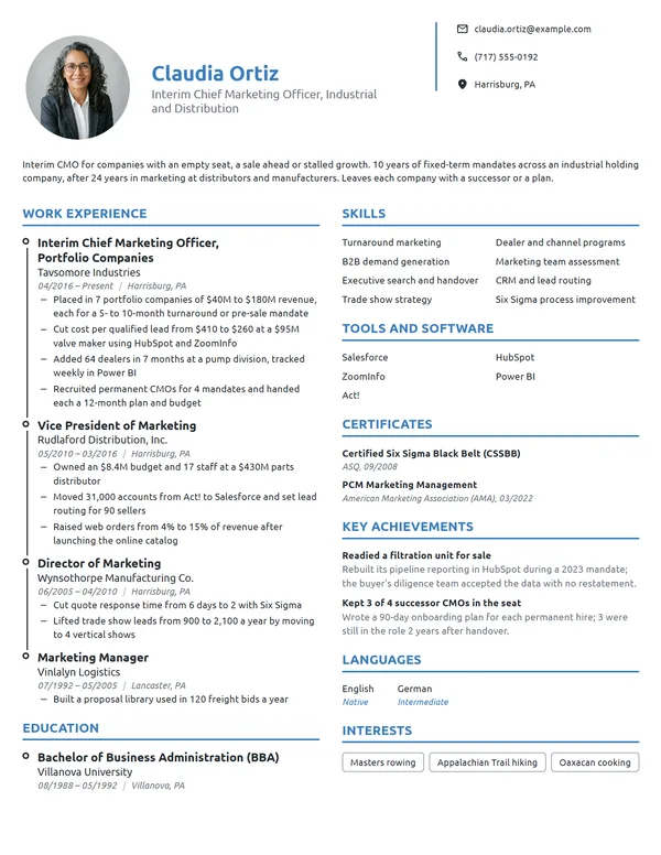 Interim Chief Marketing Officer resume example