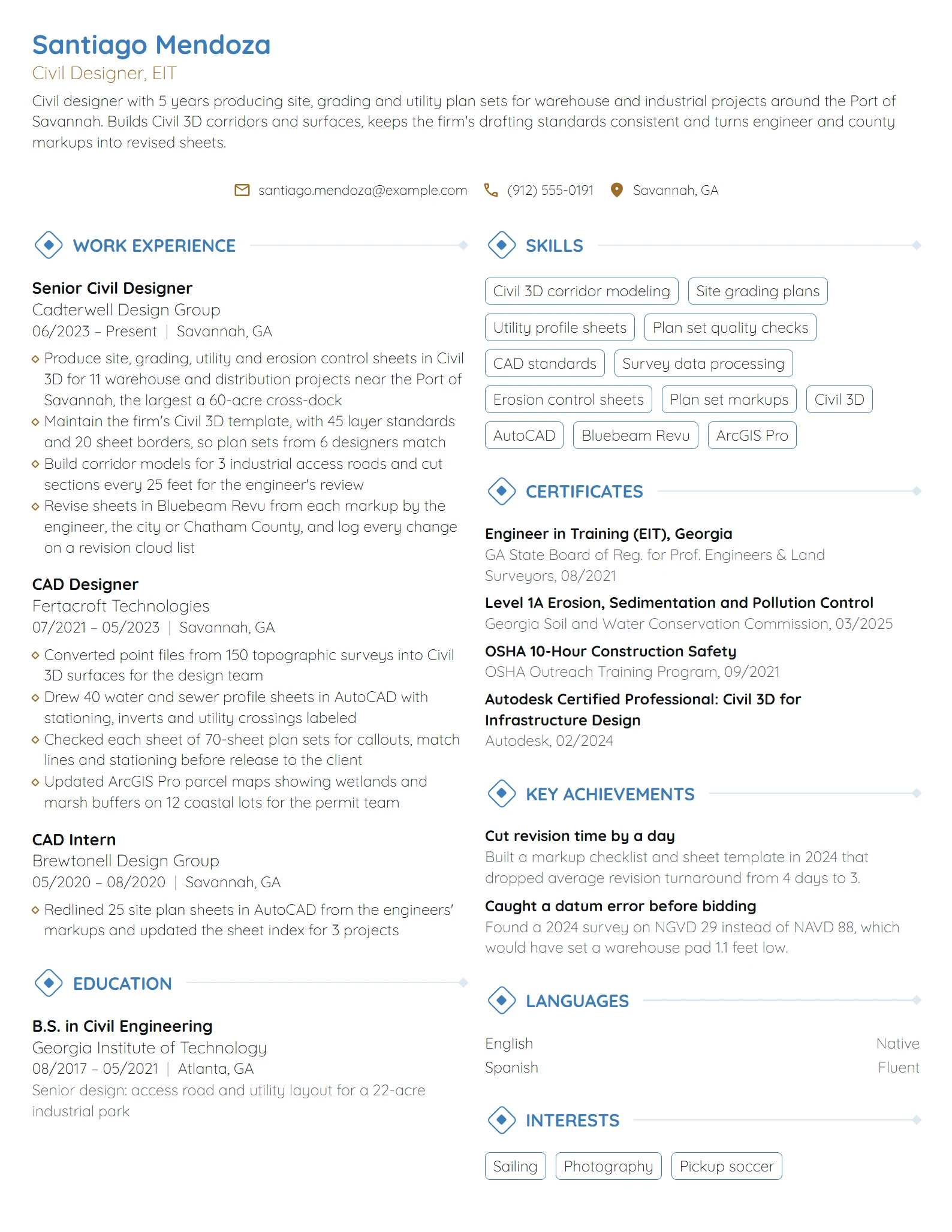 Civil Designer resume example