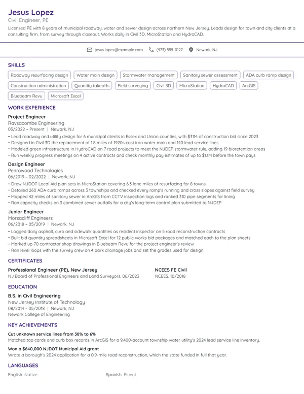 Civil Engineer resume example