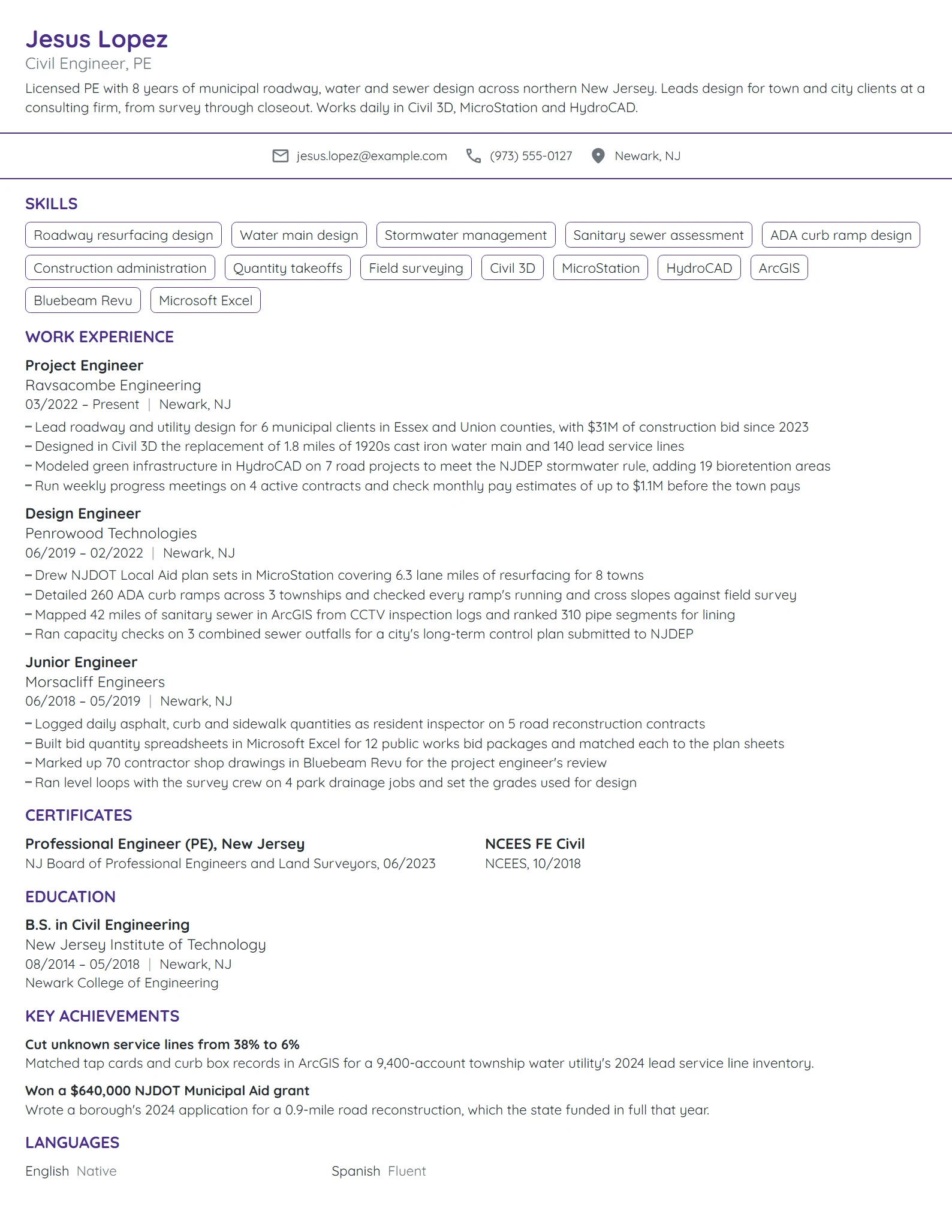 Civil Engineer resume example
