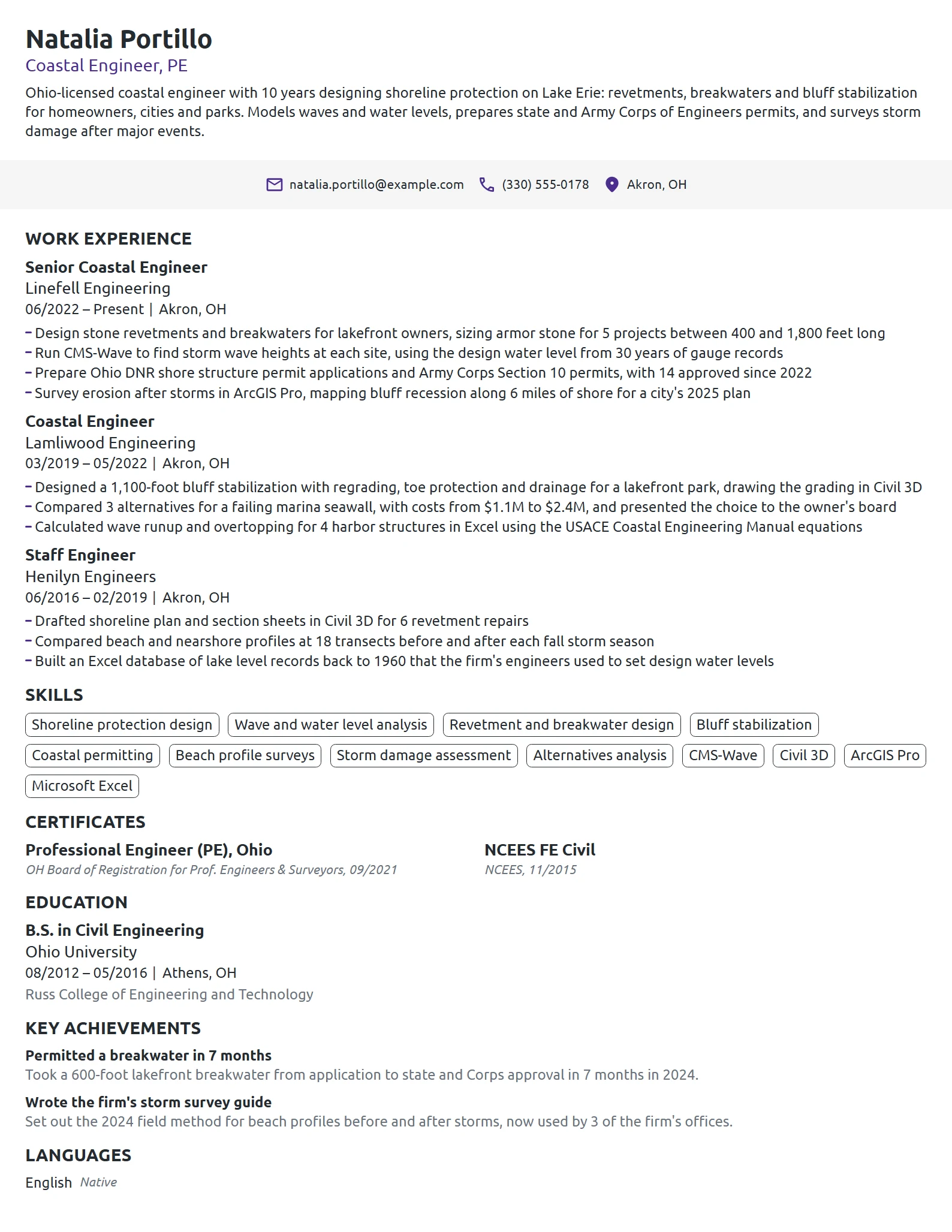 Coastal Engineer resume example