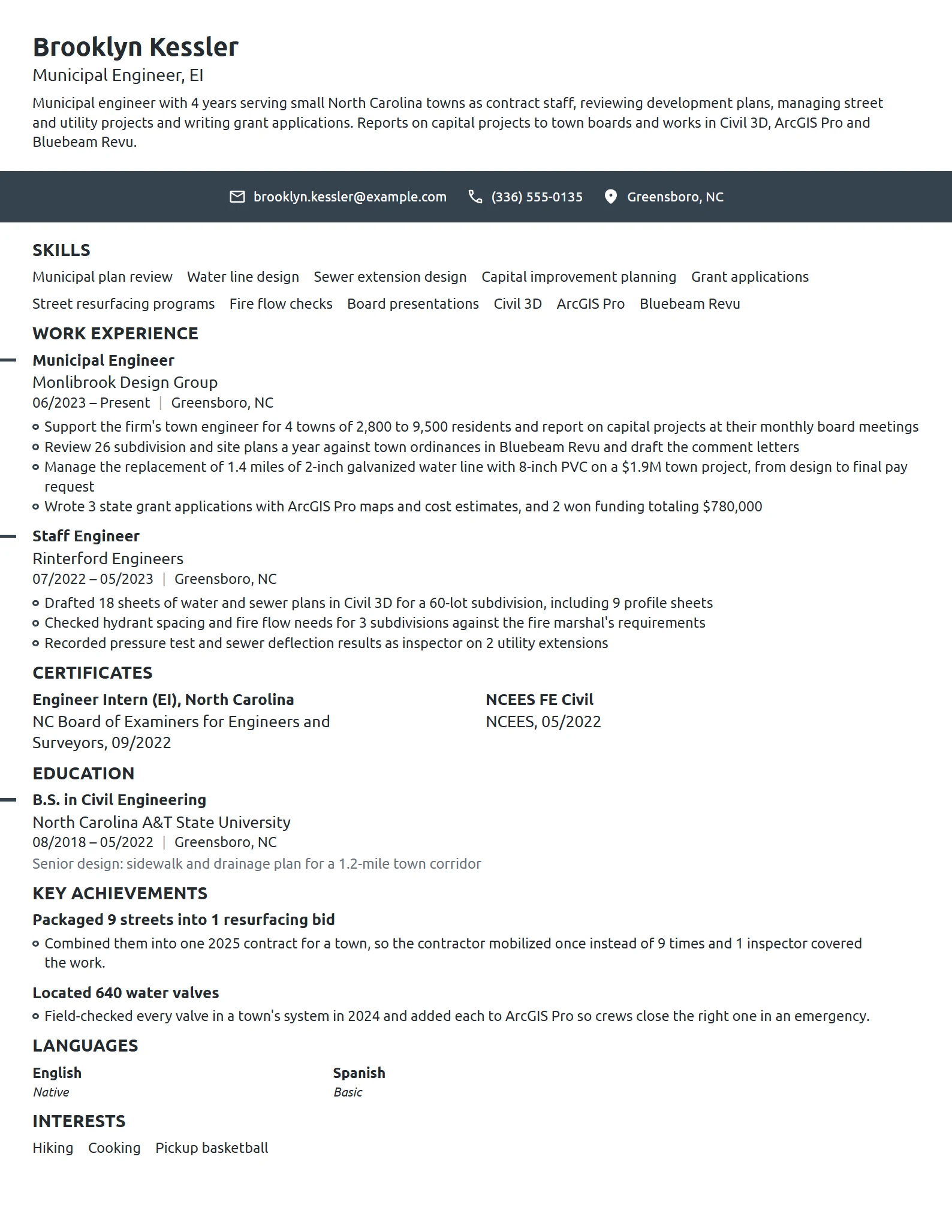 Municipal Engineer resume example