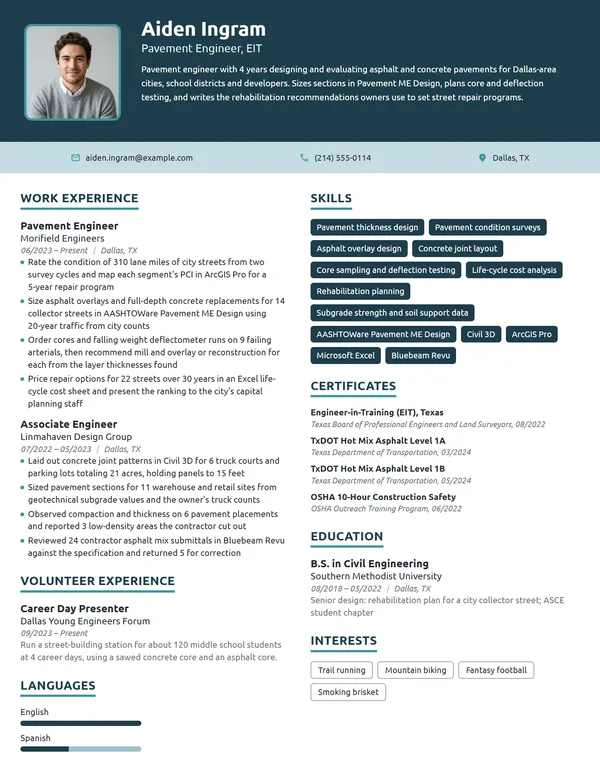 Pavement Engineer resume example
