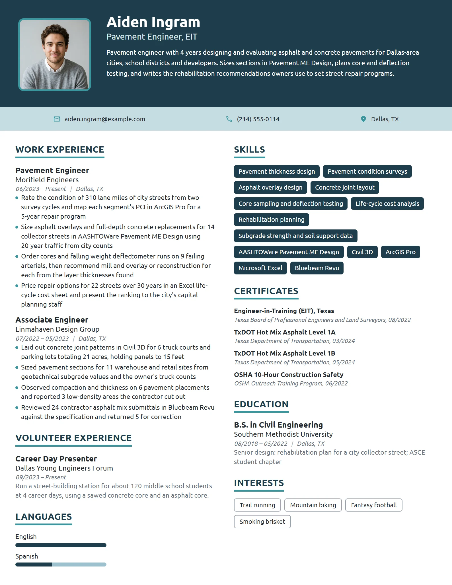 Pavement Engineer resume example