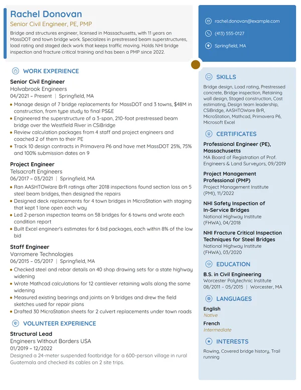 Senior Civil Engineer resume example