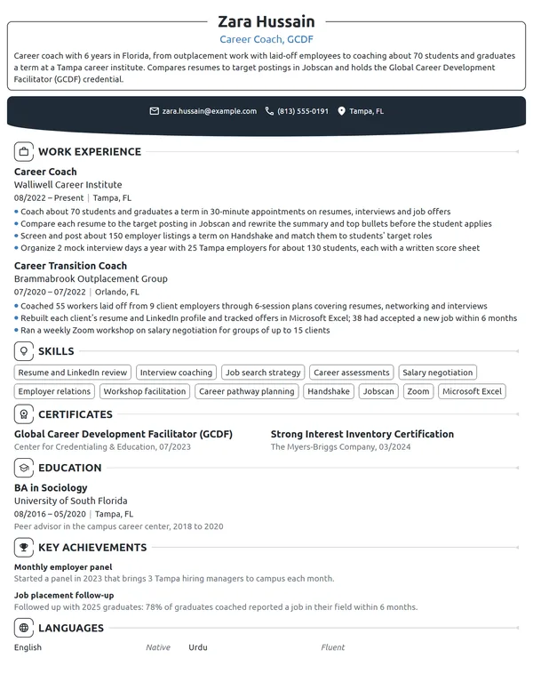 Career Coach resume example