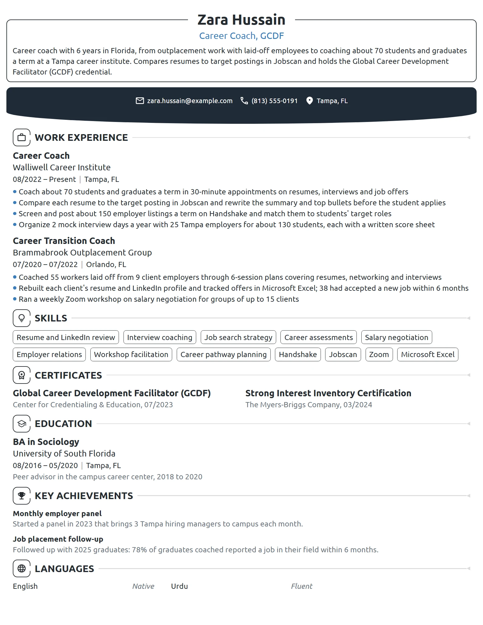 Career Coach resume example