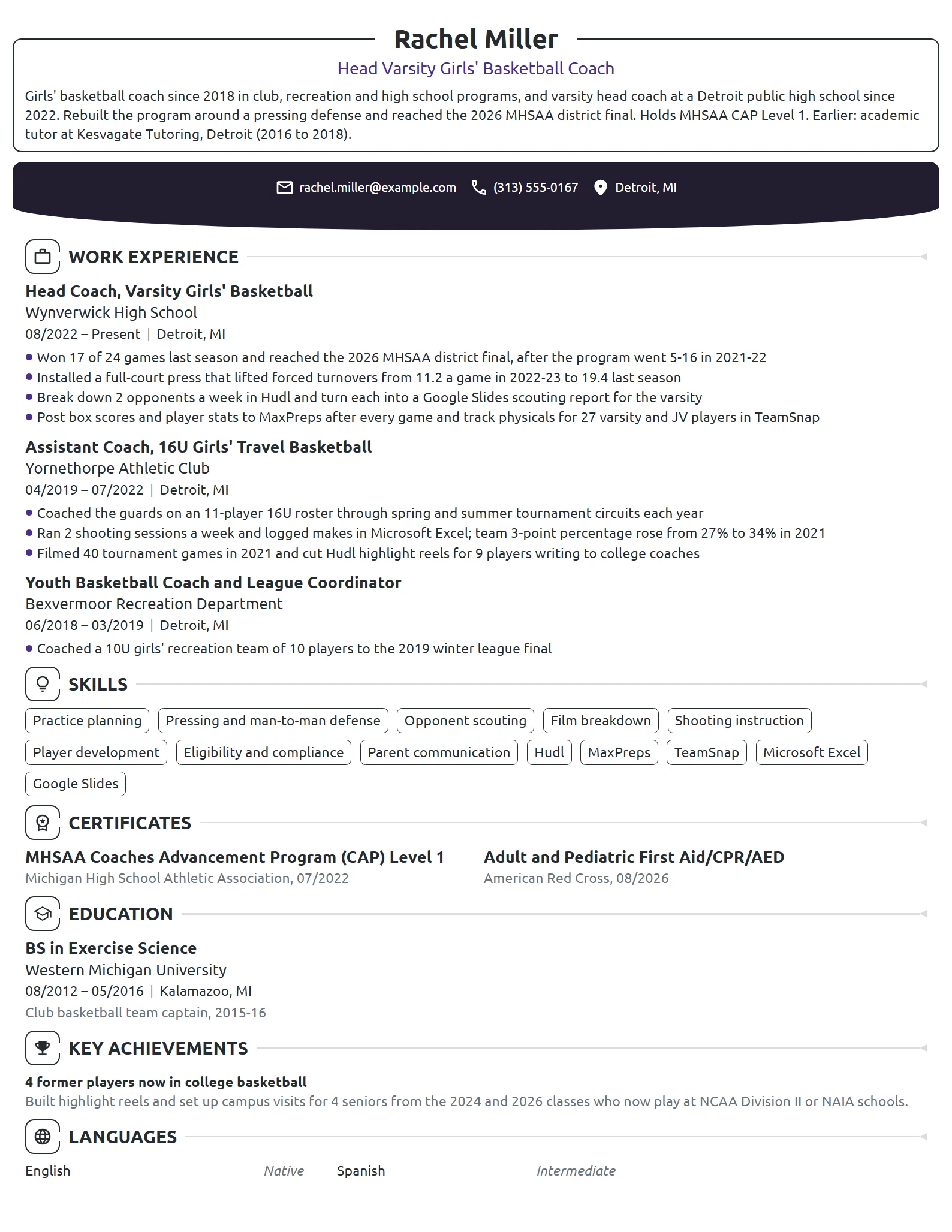 Coaching resume example