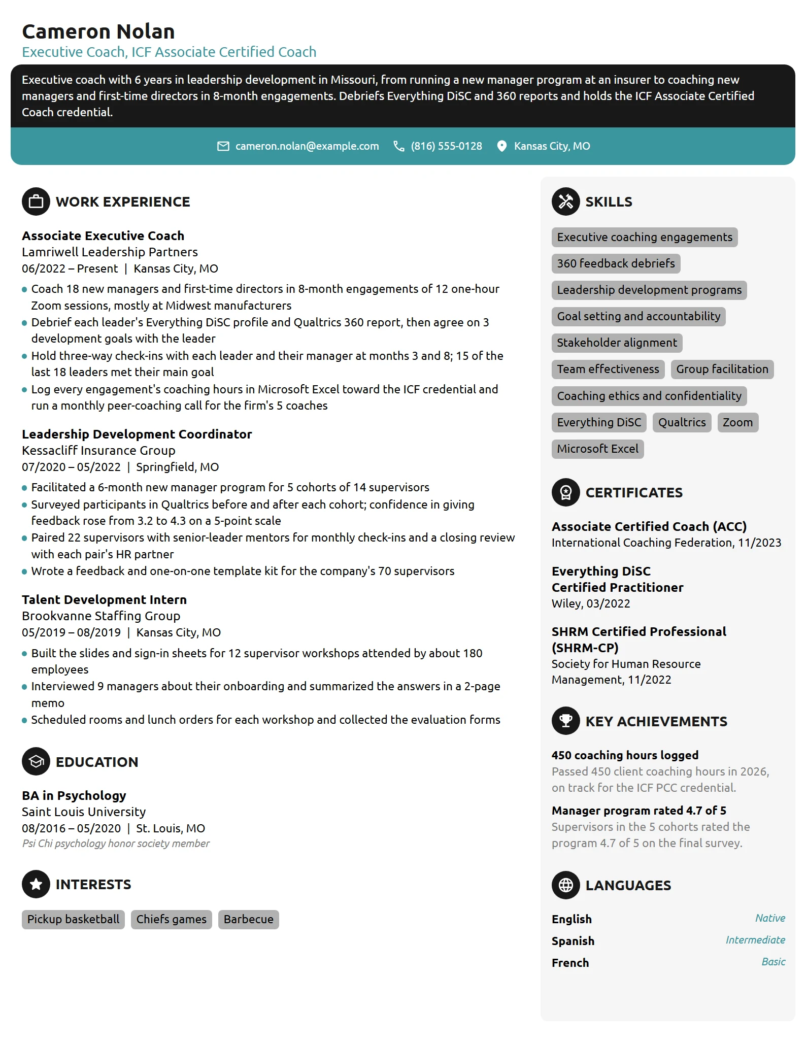 Executive Coach resume example