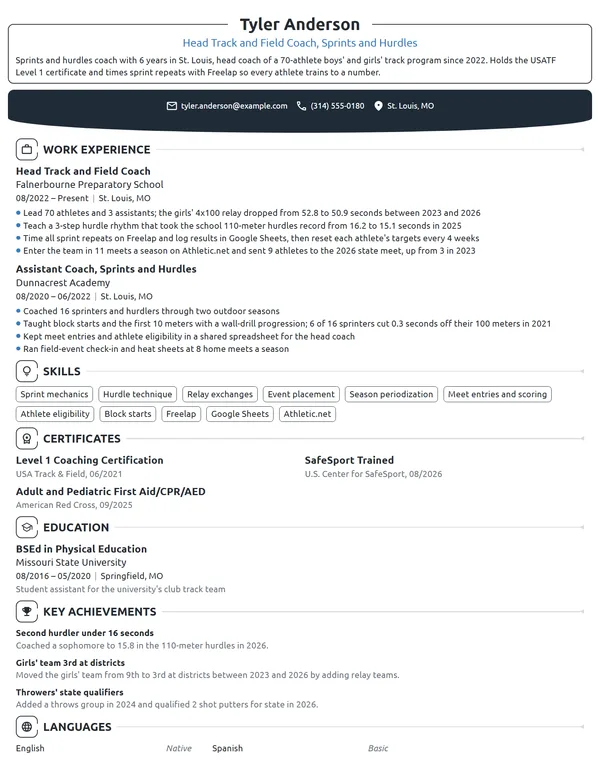Track and Field Coach resume example