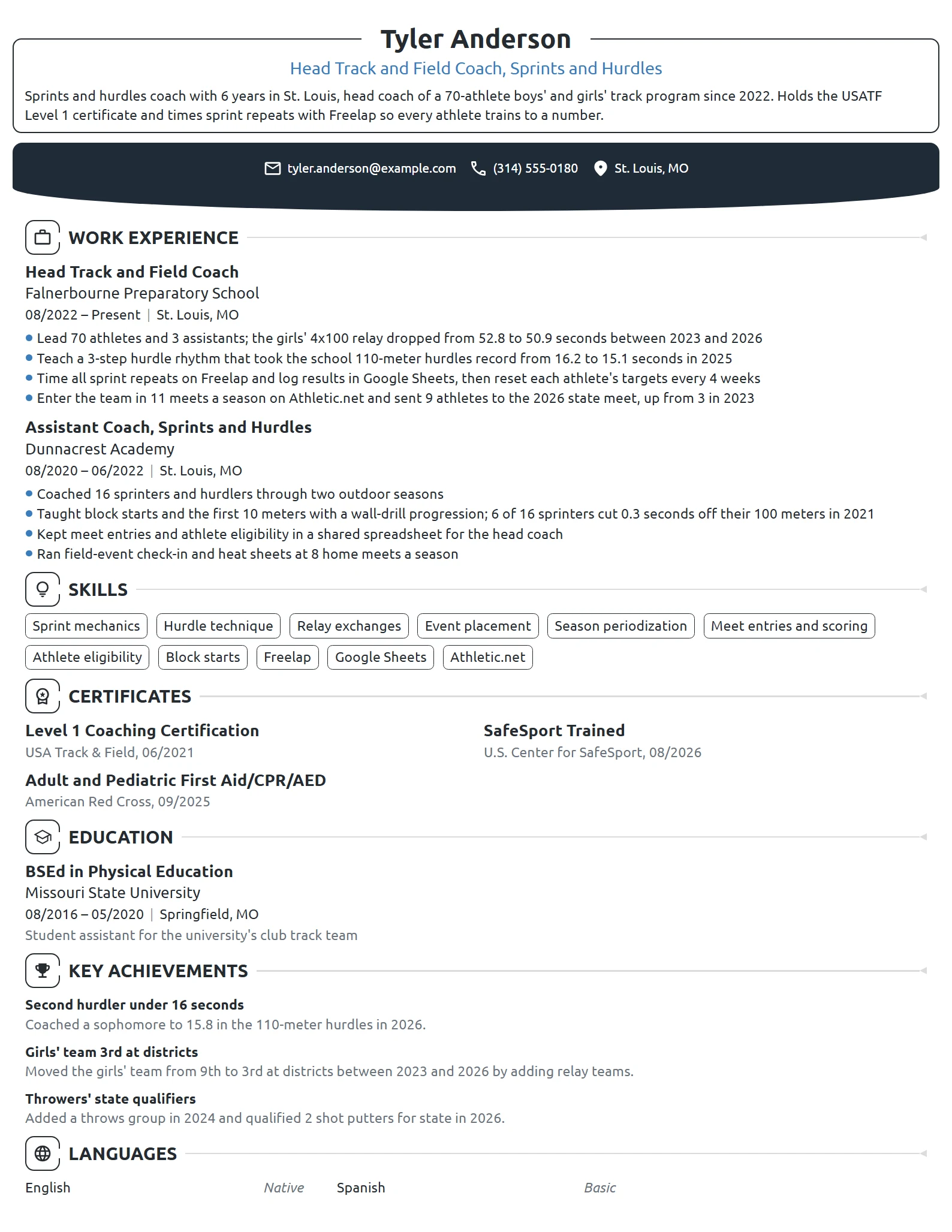 Track and Field Coach resume example