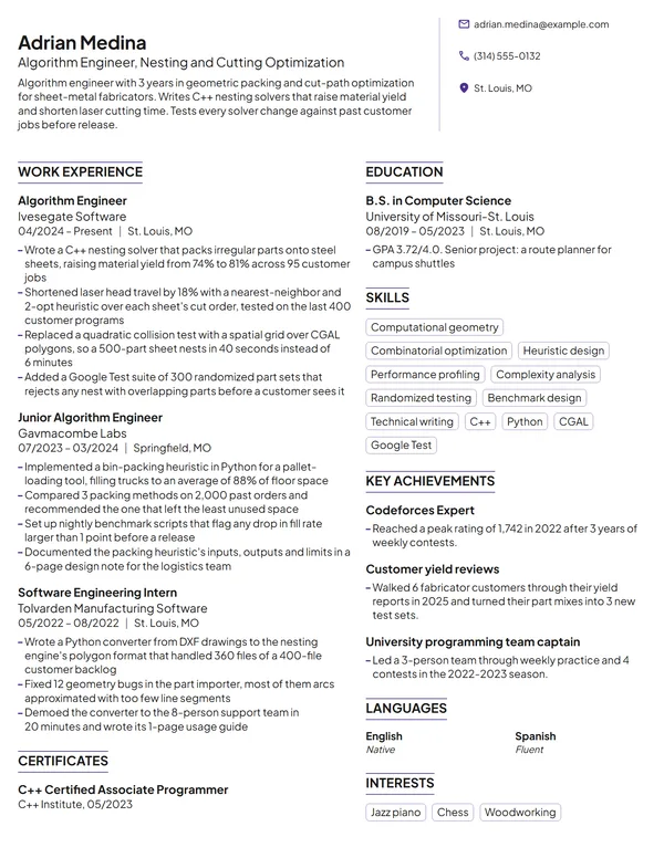 Algorithm Engineer resume example