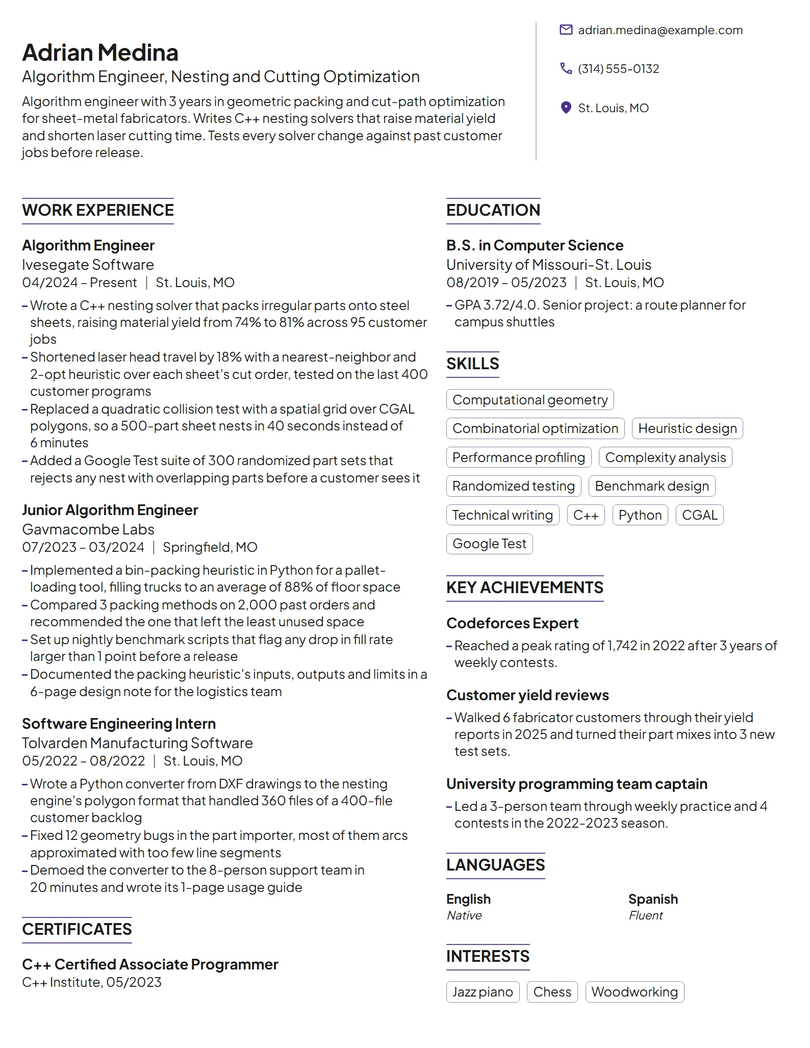 Algorithm Engineer resume example