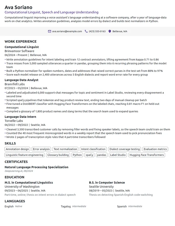 Computational Linguist resume example