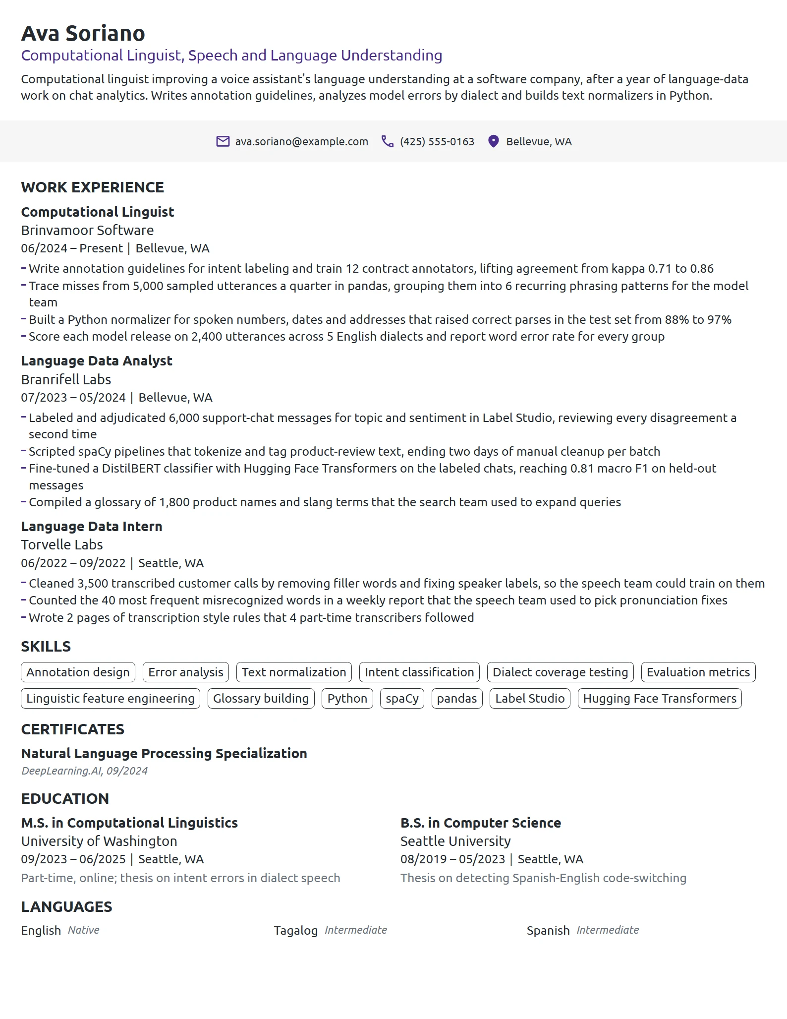 Computational Linguist resume example