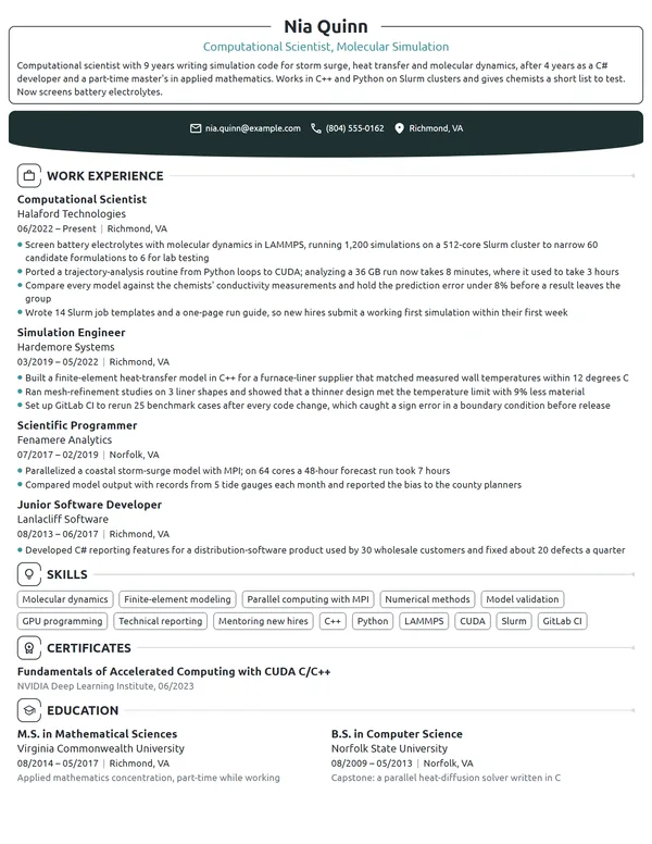 Computational Scientist resume example