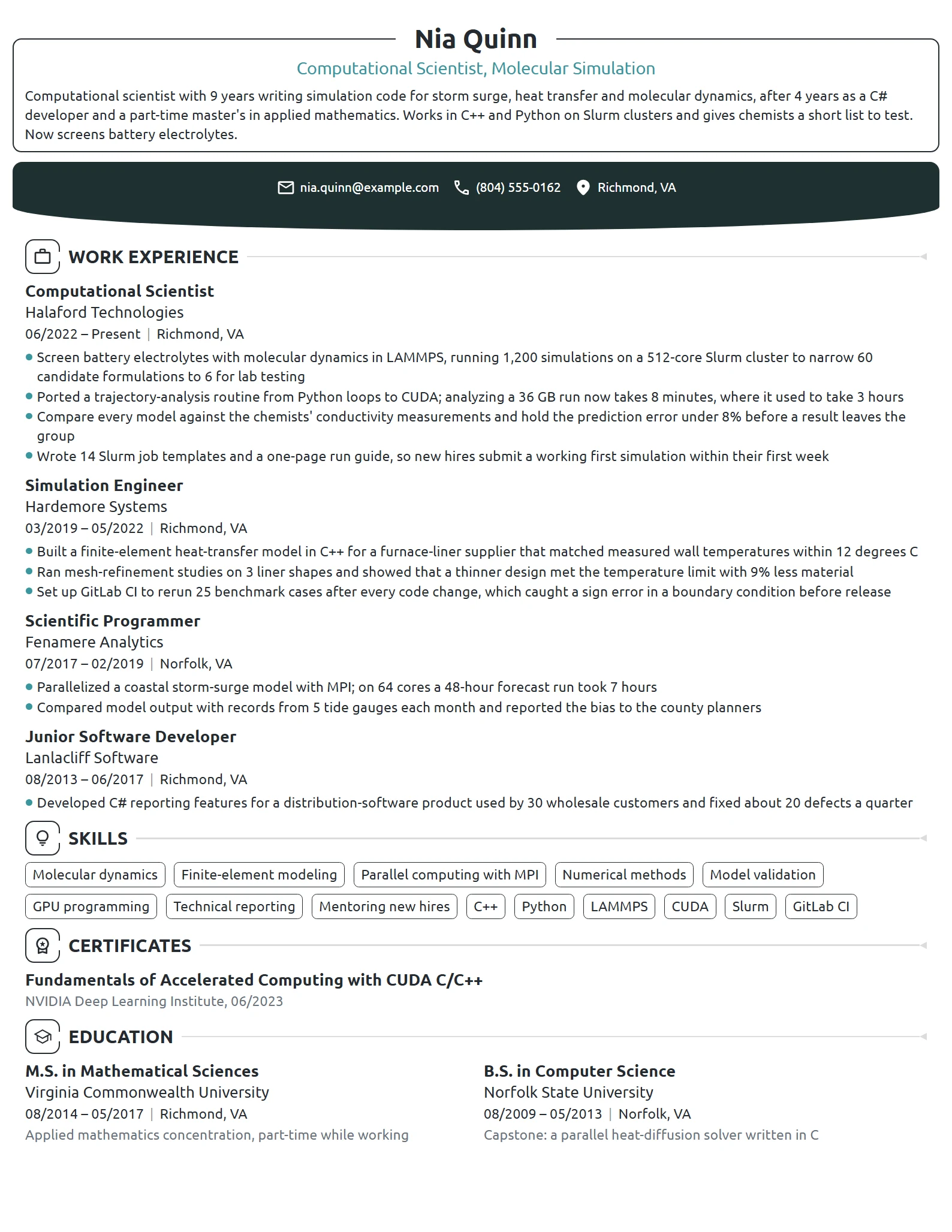 Computational Scientist resume example