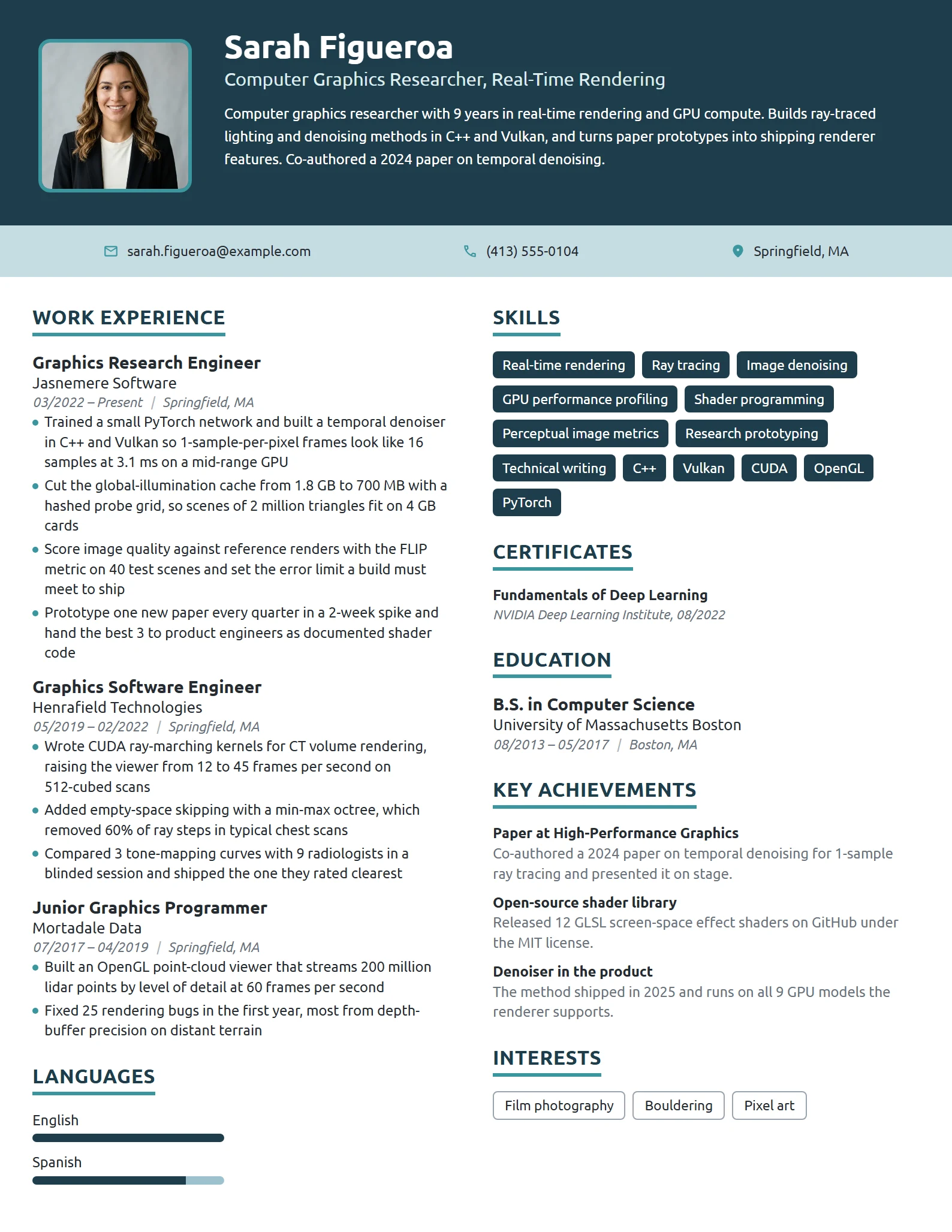 Computer Graphics Researcher resume example