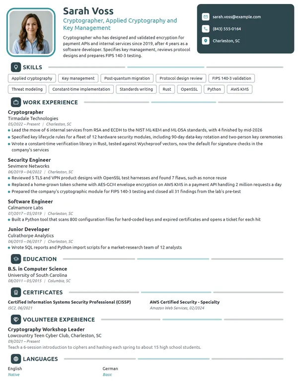 Cryptographer resume example