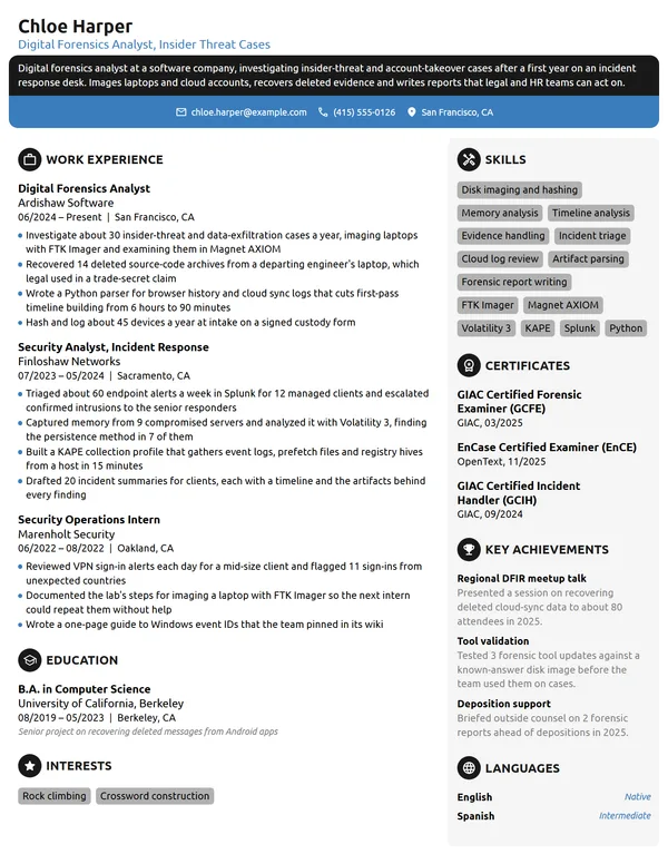 Digital Forensics Analyst resume example