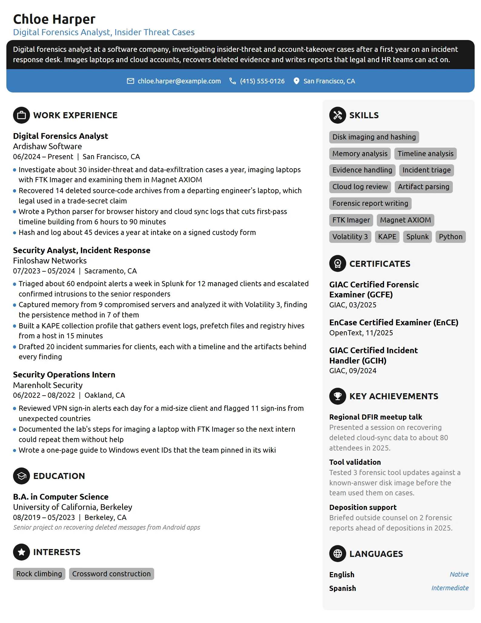 Digital Forensics Analyst resume example