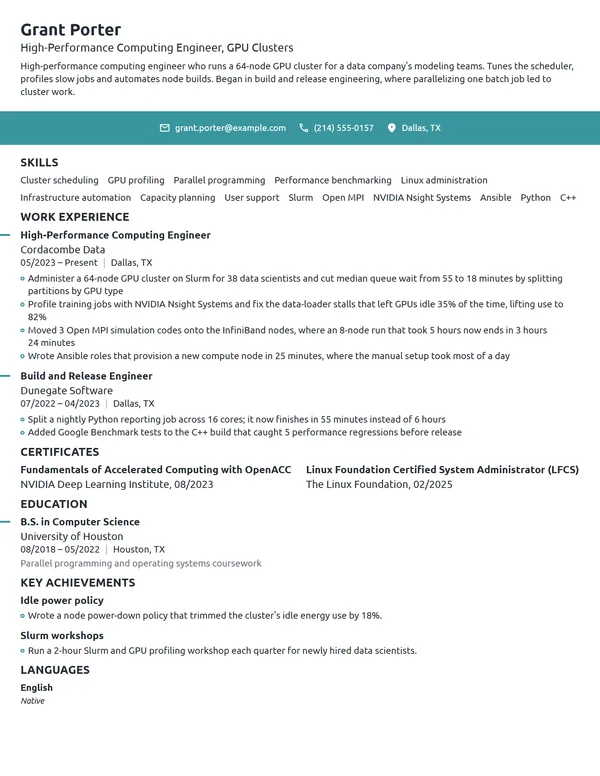 High-Performance Computing Engineer resume example