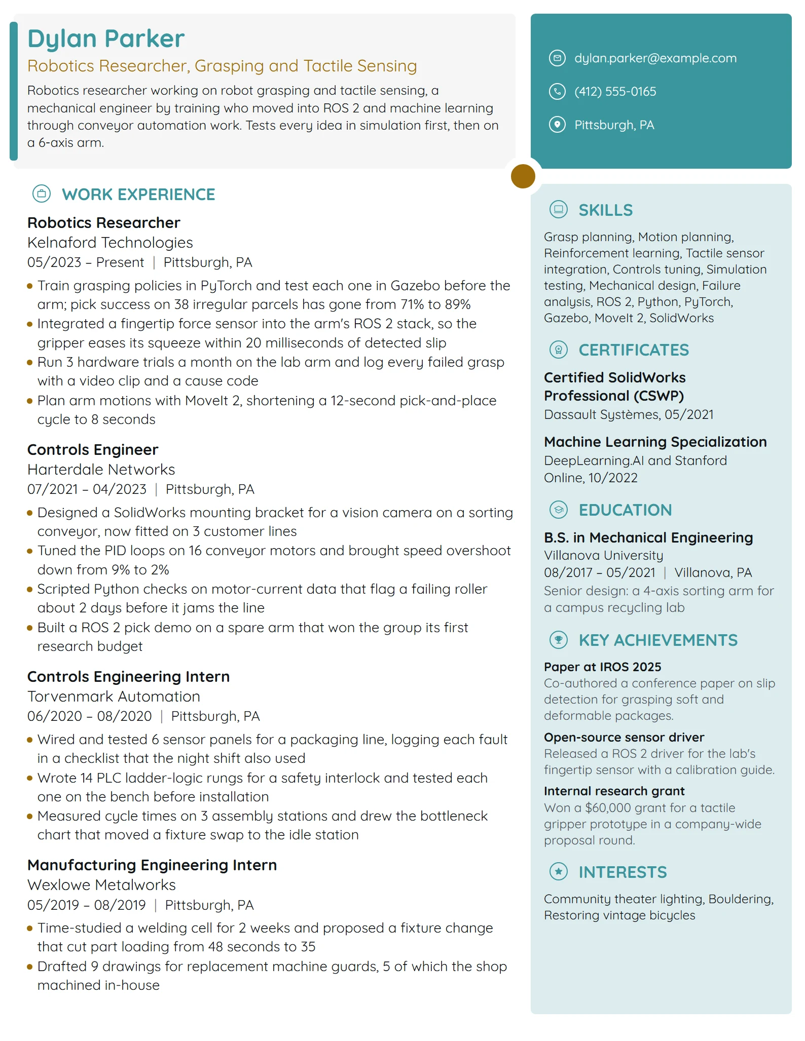 Robotics Researcher resume example