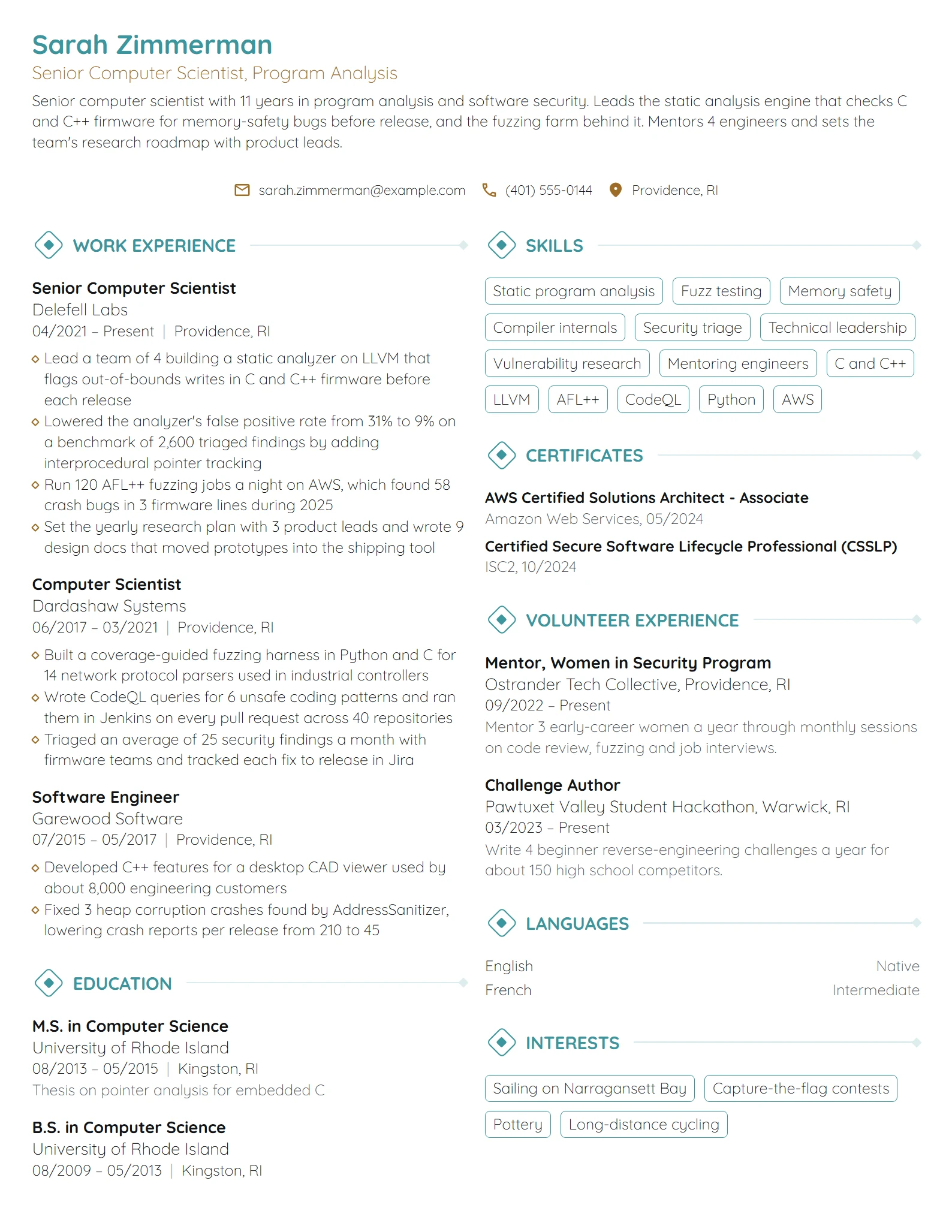 Senior Computer Scientist resume example