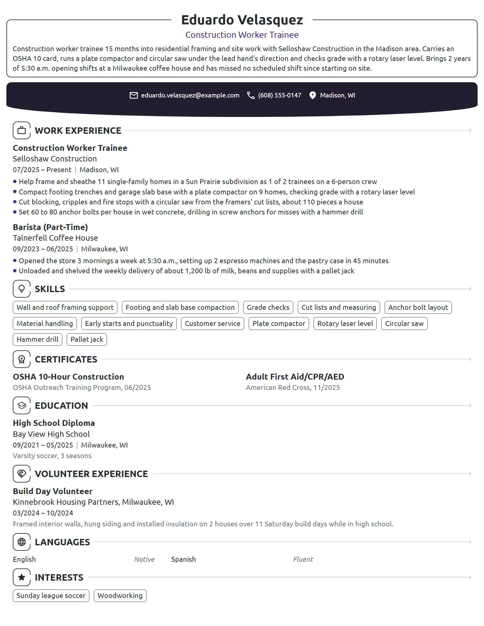 22 Construction Worker Resume Examples & Guide for 2026