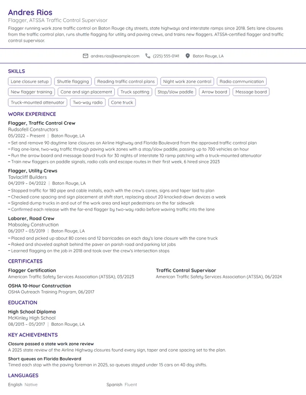Flagger resume example