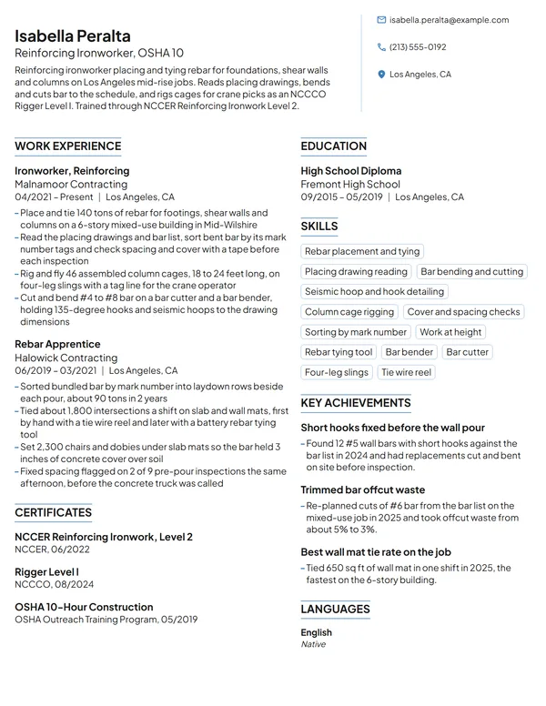 Ironworker resume example